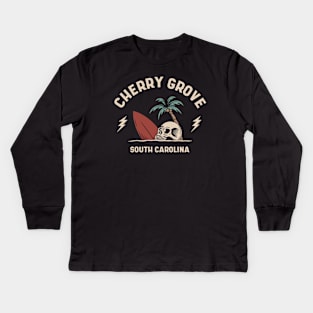 Vintage Surfing Cherry Grove South Carolina // Retro Surf Skull Kids Long Sleeve T-Shirt